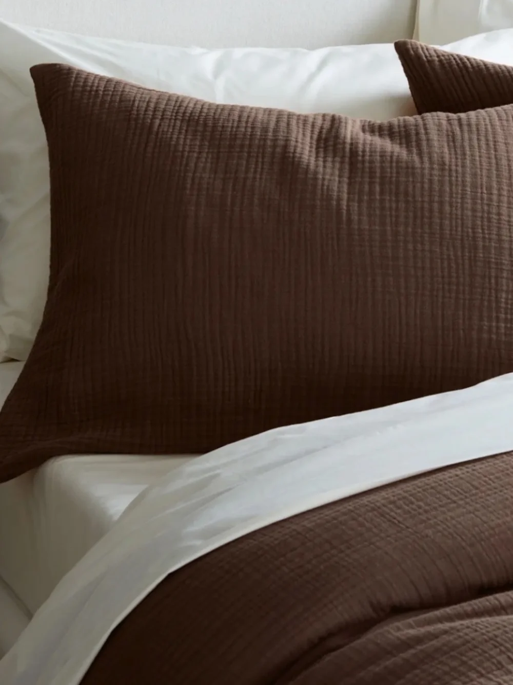 New Organic Cotton Gauze Sham Set King brown chocolate